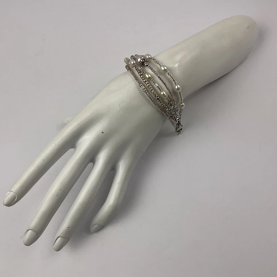 Pulsera Multi Hilo Dije Llavero Corazón 8 Circonitas Plata Esterlina Perla Rosa Real De Colección Foto 3 de 4