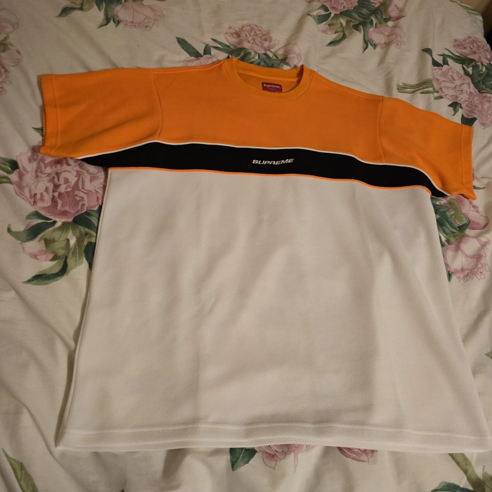 Supreme 19SS Piping Practice S/S haut orange blanc noir épais brodé L