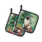 Birman Cat By the Christmas Tree Pair of Pot Holders Dac7198Pthd