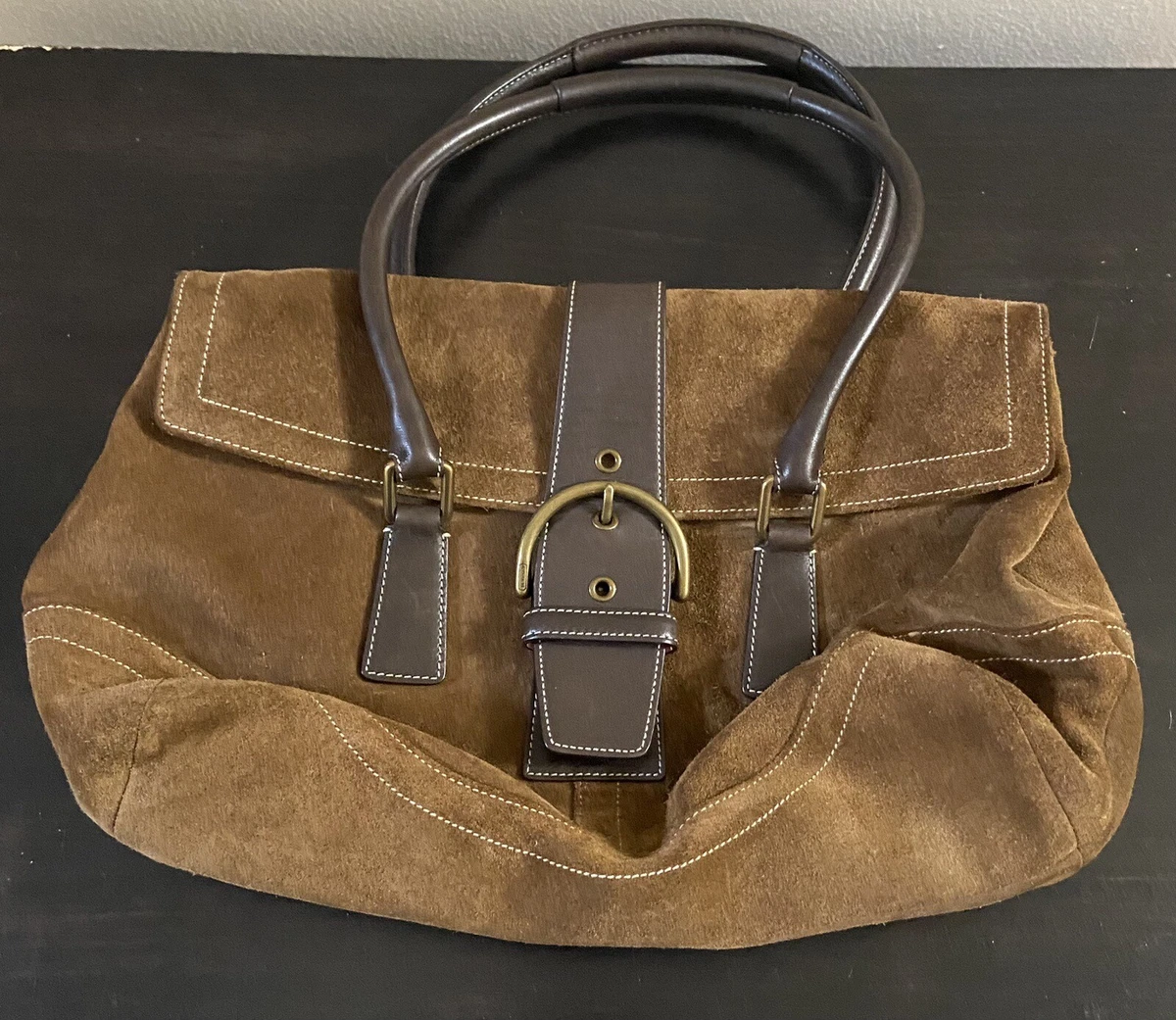 Vintage Coach Suede Leather Handbag Purse Rust Brown Magnetic Closure Boho
