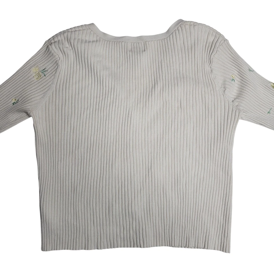 H&M кремовый ребристый кардиган с цветочной вышивкой и застежкой на пуговицах женский XL - Изображение 2 из 4