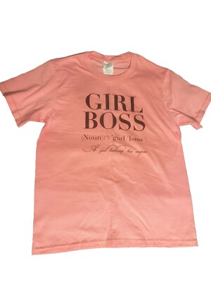 Girls Pink T-shirt Girl Boss Graphic Tee Port & Company Size M Youth