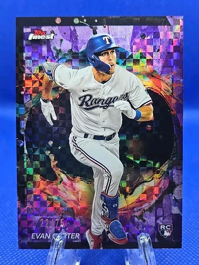2024 Topps Finest Evan Carter 290 Rare Purple Xfractor /75 Texas Rangers