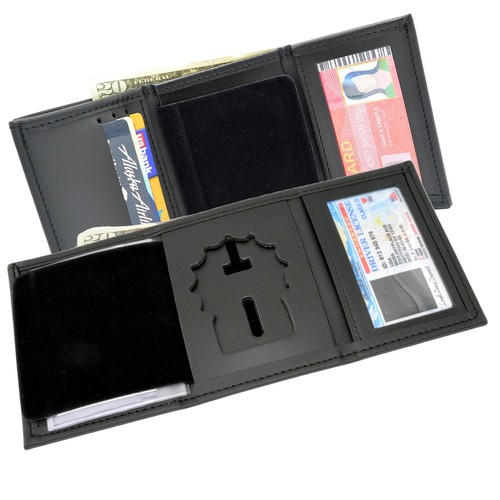 Perfekte Passform dreifach faltbare Leder-Geldbörse versenkter Schnitt passt NYPD Detektivabzeichen - Bild 1 von 6