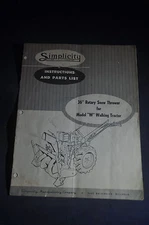 Simplicity Instructions & Parts List, 36" Rotary Snow Thrower for Model M Walkin