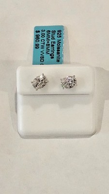925 Sterling Silber 3 Karat Moissanit Ohrstecker NEU