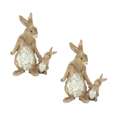 BrylaneHome Rabbit With Bunny Set Of 2 Resin Garden Decor Figurines Statue Ornam