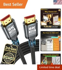 10K 8K HDMI Cable 10FT, 48Gbps Gold-Plated Ultra High Speed Military Grade Nylon