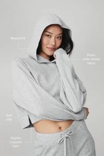 Alo Yoga Muse Ribbed Cropped Hoodie Athletic Heather Grey Pullover Size Medium