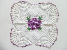 LOVELY PURPLE FLOWER SCALLOPED SQUARE CROCHET KNIT DOILY TABLE MAT