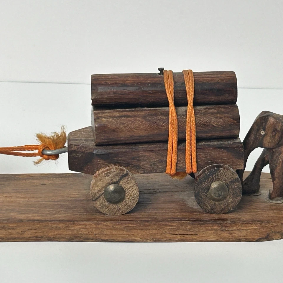 Estatua de elefante bebé tronco madera tallada a mano artesanía escultura decoración vintage Foto 3 de 4