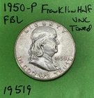 1950 P Franklin Half Dollar 50c Uncirculated Full Bell Lines Nicely Toned