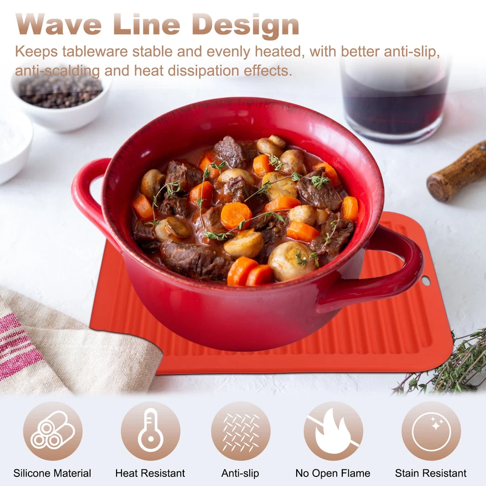 4 piezas remaches de silicona para ollas y sartenes calientes, alfombrillas resistentes al calor de 12x9", naranja Foto 3 de 4