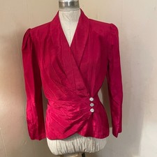 Vintage 80s JESSICA MCCLINTOCK Bridal Fucshsia Moire JACKET M Rhinestone Button