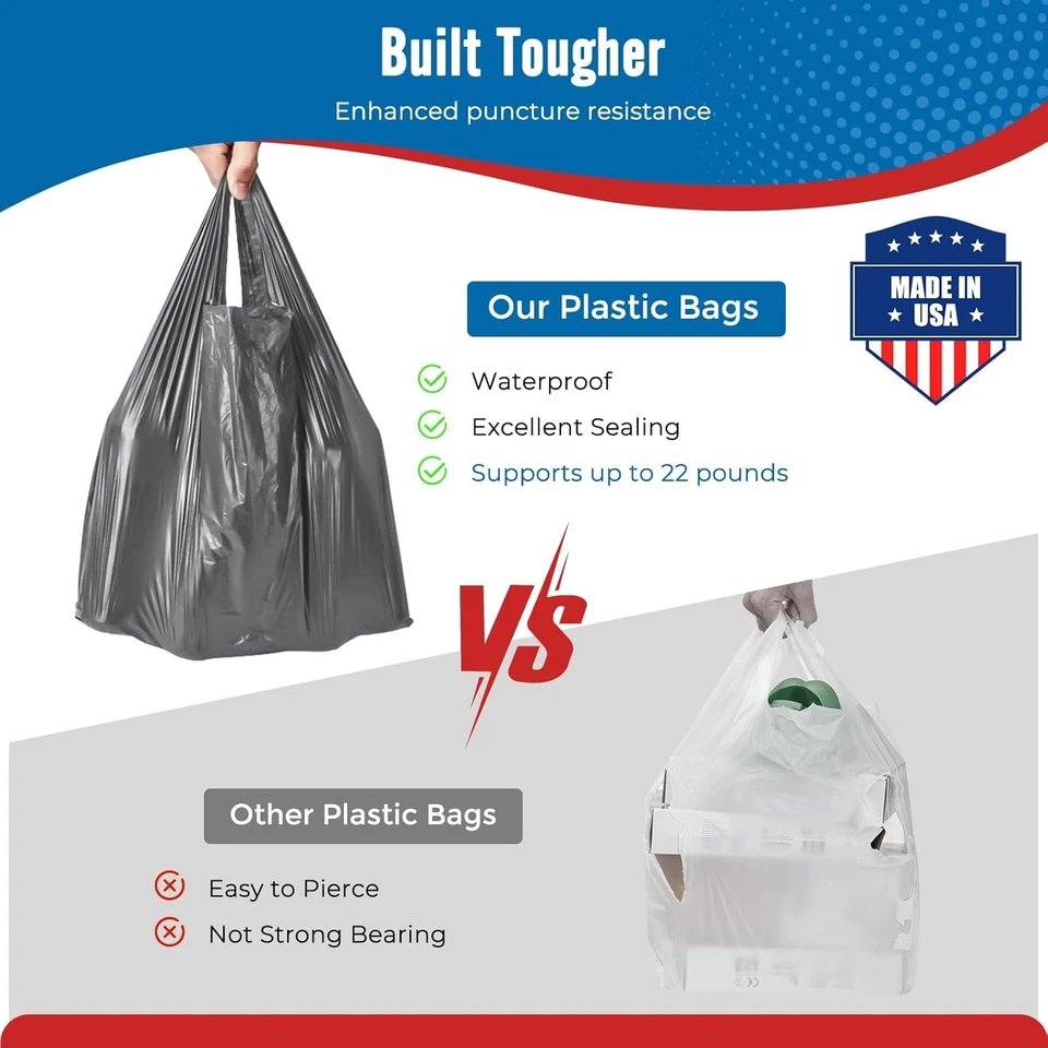 1000 Gray T-Shirt Bags 1/6 12" x 6.5" x 21", Plastic Grocery Shopping Bags - Image 4 of 4