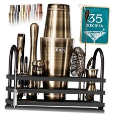  Mixology Bartender Kit Bar Set | 14-Piece 28oz Boston Shaker Brass/Black