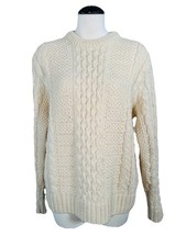 Vtg Gaeltarra Cream Irish Fisherman Sweater 100 Wool Ireland M/L 44 Bust SALE