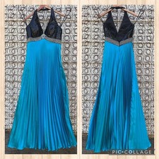 Y2K Mori Lee beaded sequin halter prom dress maxi gown teal black 5/6