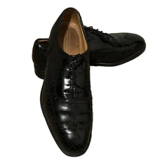 Vtg Johnston & Murphy Shoes Mens 10 D Black Leather Heritage Wingtip Oxfords USA