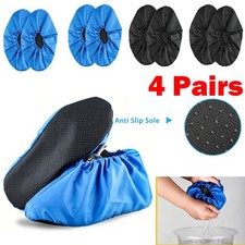 4Pairs Waterproof Shoe Covers Washable Reusable Non Slip Overshoes Booties NEW