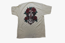Sugar Skull Floral Tattoo Graphic Mens Double Sided Ivory Shirt New Medium