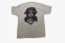 Sugar Skull Floral Tattoo Graphic Mens Double Sided Ivory Shirt New XL