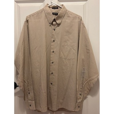Arrow Beige Plaid Button-Down Dress Shirt- Extra Large; 17-17 1/2; 36/37
