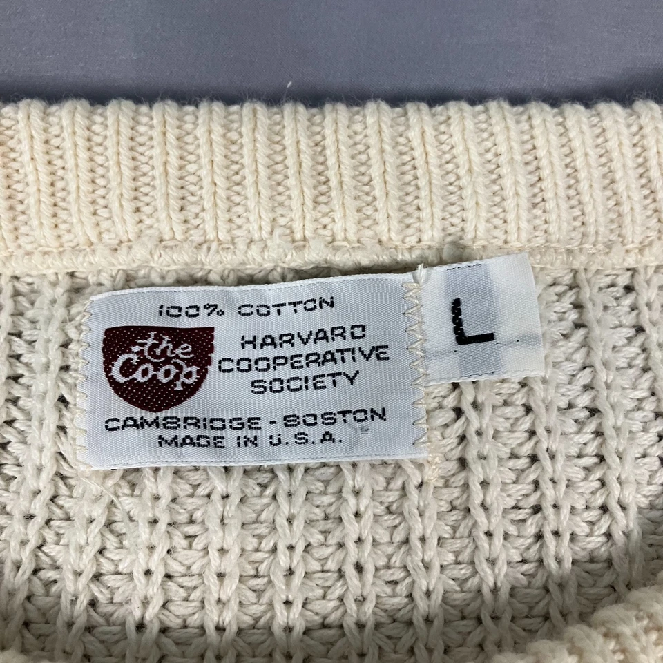Suéter Harvard The Coop Para Hombre Grande Algodón Crema Cuello Redondo Hecho en EE. UU. Universidad Foto 3 de 4