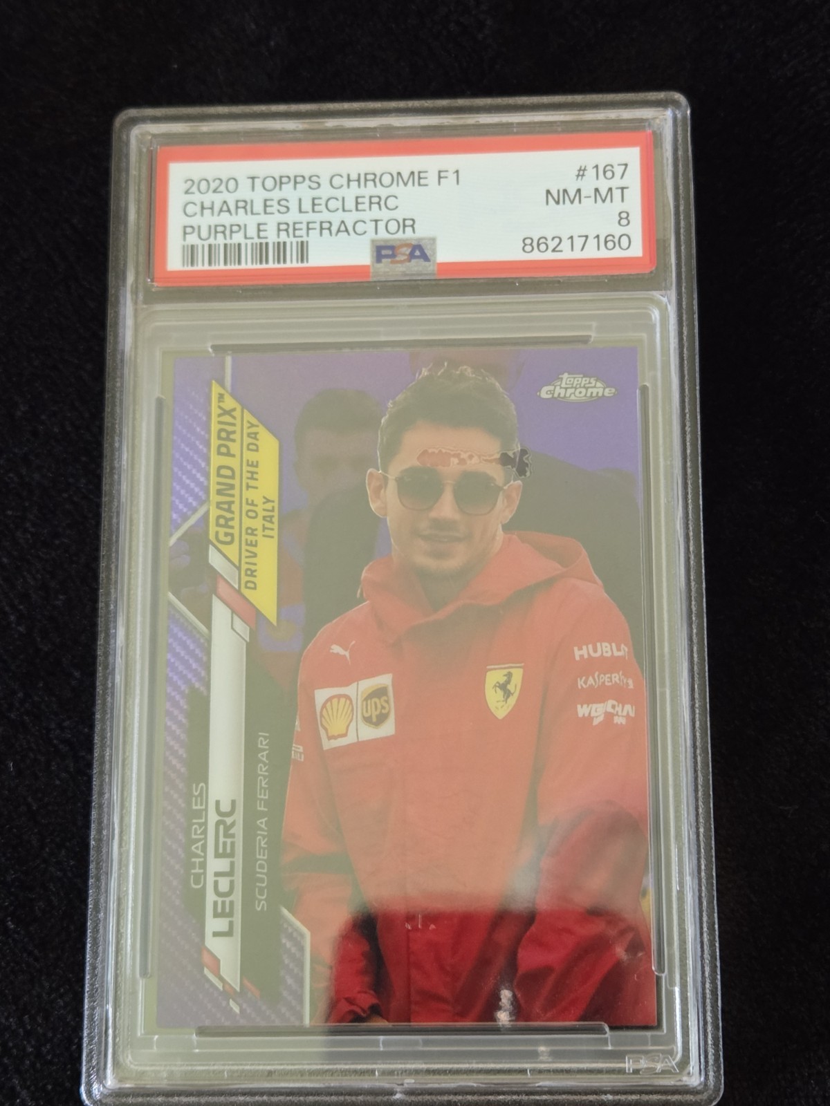 2020 TOPPS CHROME FORMULA 1 #167 CHARLES LECLERC PURPLE REFRACTOR PSA 8 view 4