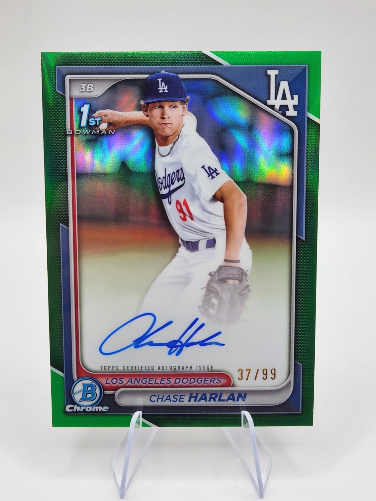 2024 Bowman Draft Chrome 1st Chase Harlan True Green Refractor Auto /99 RC