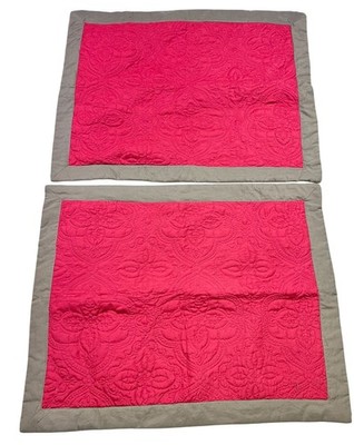 Lot Of 2 Colorblock Red Tan Quilted Floral Pillowcases Luxury Bedding 20'' x 26''