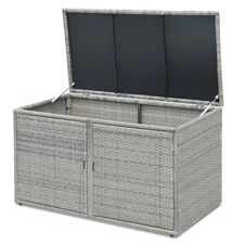 Patiojoy 88 Gallon Patio Rattan Storage Container Box Bin Shelf Cushion Garden