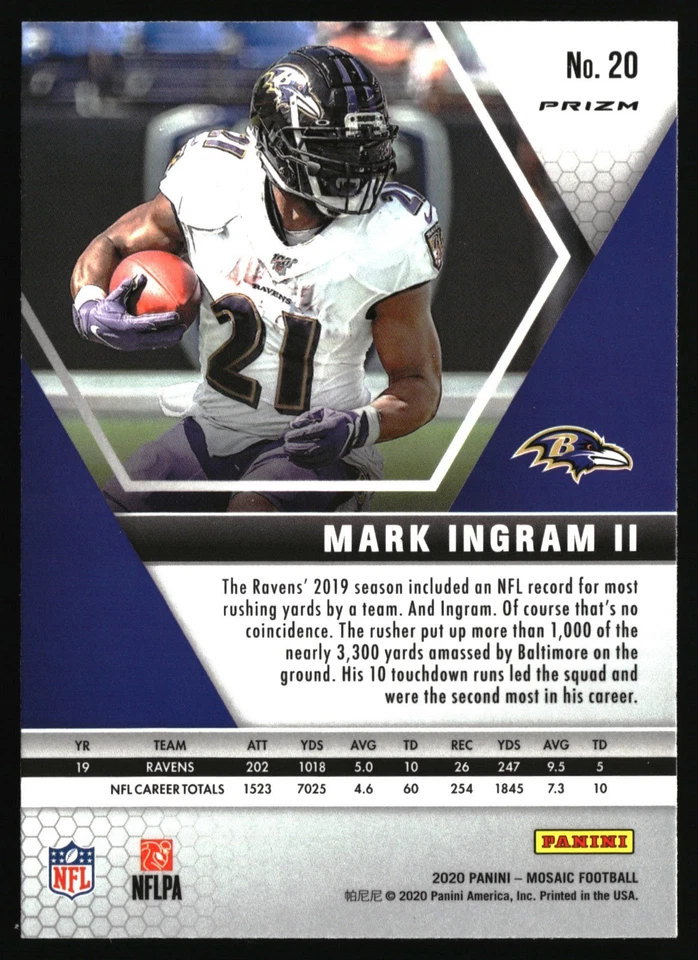 2020 Panini Mosaic Mark Ingram II Orange Reactive Prizm #20 - Image 2 of 2