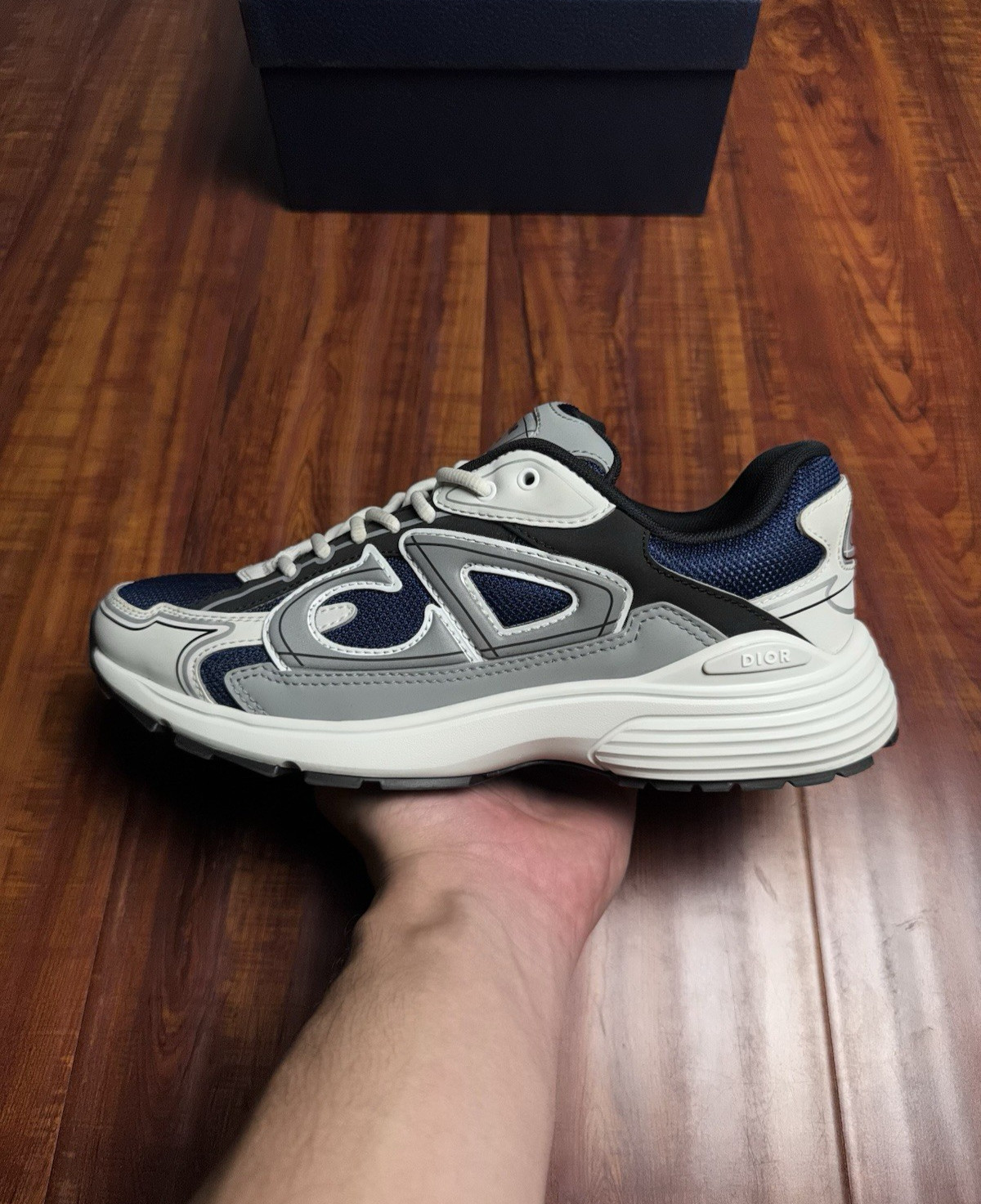Dior B30 Reflective CD Mens White Navy Blue Grey Black Sneakers - Size 42D 9US image 2