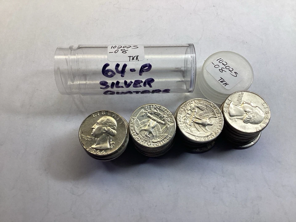 1964 Washington 90% Silver Quarter 40 Coin Roll in AU/BU Condition 102025 08tek - Image 4 of 4