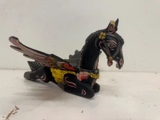 Vintage Balinese Wooden Black Pegasus Winged Horse Crib Guardian Spirit Chaser