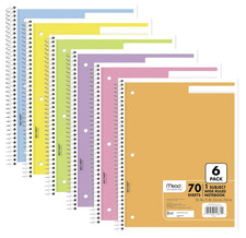 Spiral Notebook, 6 Pack,Assorted Pastel Colors, Wide Ruled Paper, 7.5 x 10.5 I