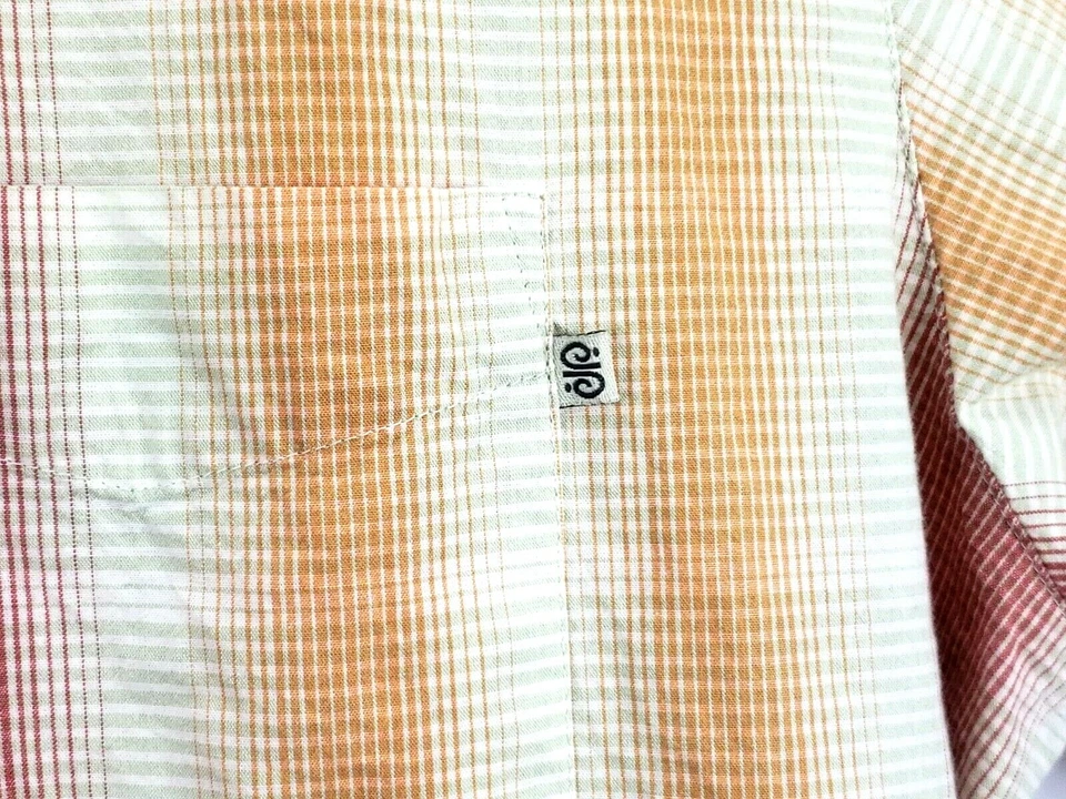 Solitude Мужская рубашка размер XL S/S на пуговицах красный/оранжевый/слоновой кости/зеленый в полоску - Изображение 4 из 4