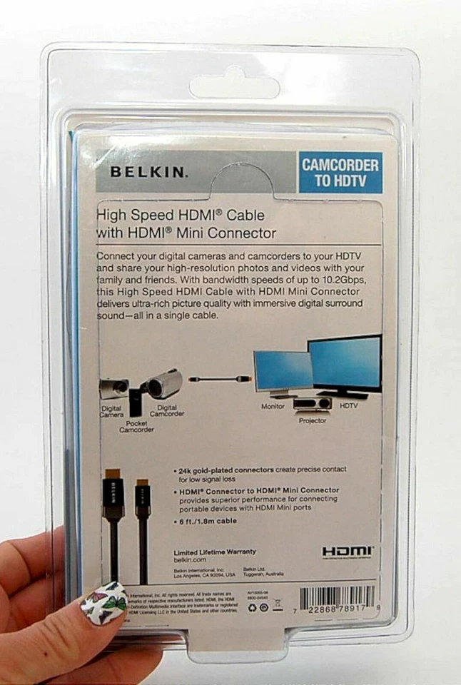 Genuine Belkin AV10055-06 Mini HDMI-to-HDMI Camcorder to HDTV TV Cord cable USA - Image 2 of 3