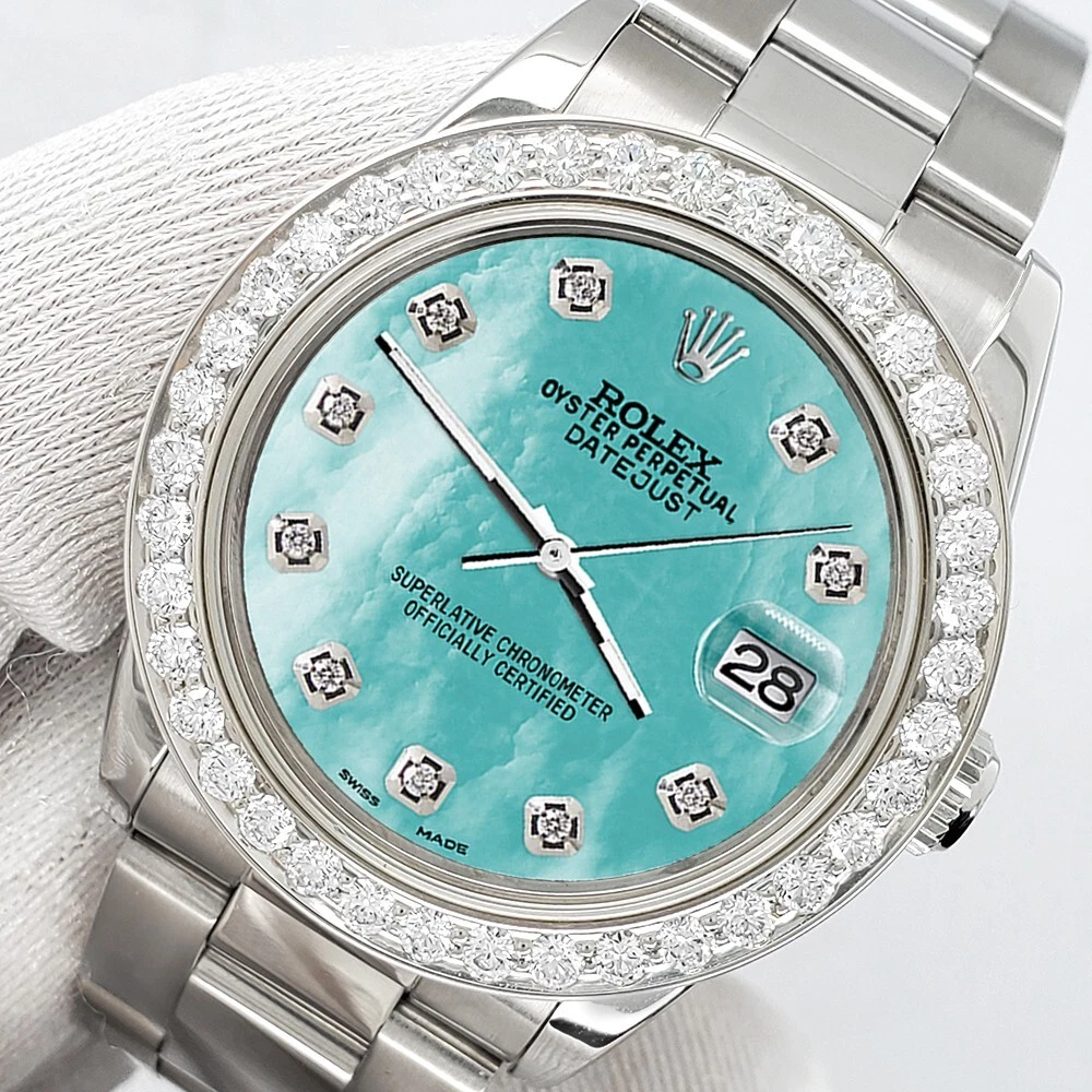 Rolex Datejust Midsize 31mm 1.62ct Bezel Aquamarine Blue Diamond Oyster Watch