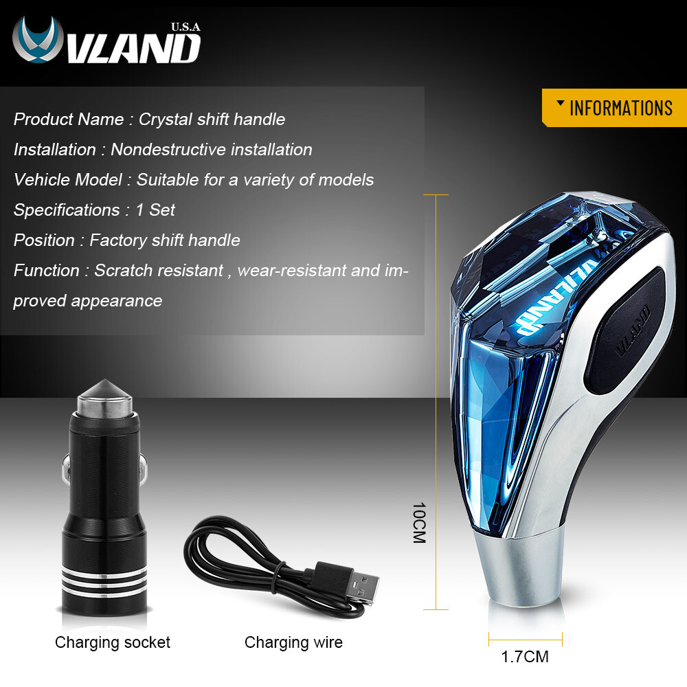 VLAND Crystal Shift Knob RGB LED Gradient Color Auto Car Gear Shift
