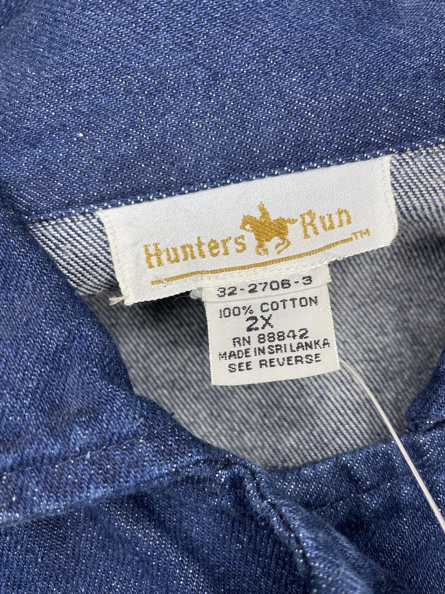 Vtg Hunters Run Jacket Blue Denim 2x Jean Button Front Cotton