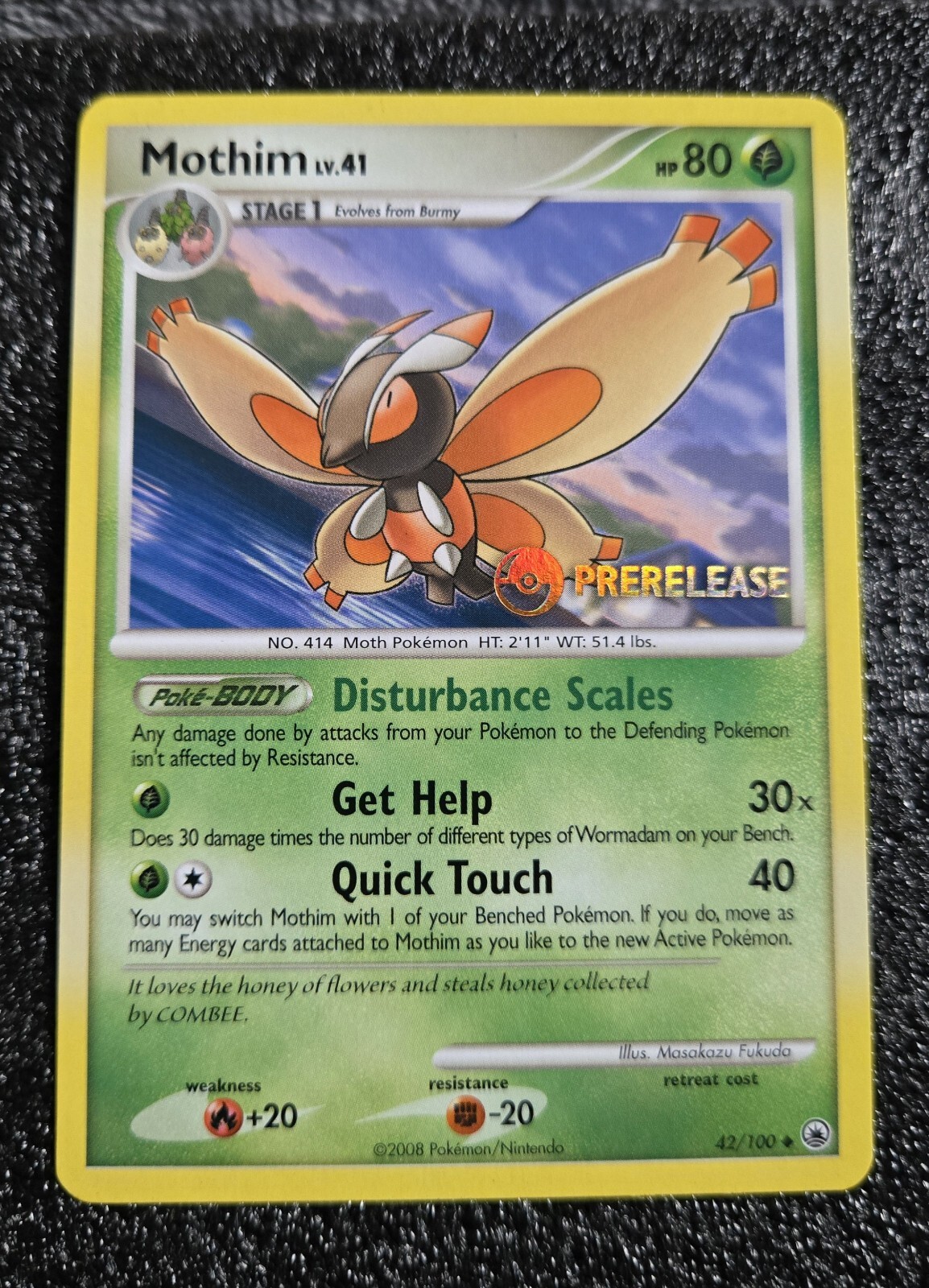 Pokemon 2008 | Majestic Dawn Prerelease Stamped | Mothim 42/100 | LP-NM