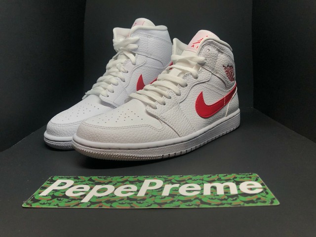 Women's Air Jordan 1 Mid White University Red BQ6472 106 Size 7-10 Leather | eBay