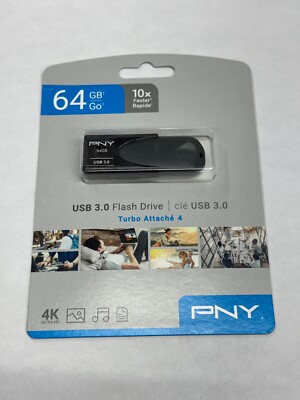 PNY Turbo 64GB USB 2.0 Flash Drive Black/Grey EB-907
