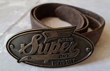 VINTAGE AUTHENTIC SUPERDRY TOKYO CITY BROWM GENUINE LEATHER MENS BELT