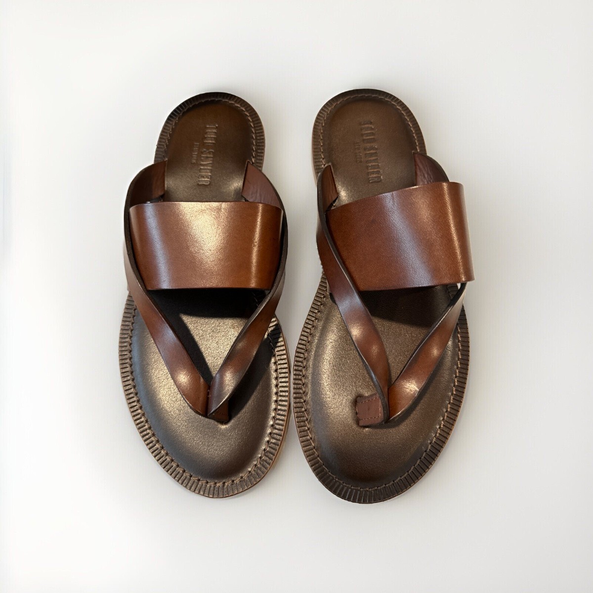 Todd Snyder TUSCAN LEATHER THONG CROSS SANDAL IN BROWN SZ 10  display picture 2