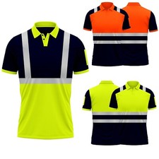 Hi Vis Viz Visibility Short Sleeve Polo Safety Work Wear Reflective T-Shirt Top