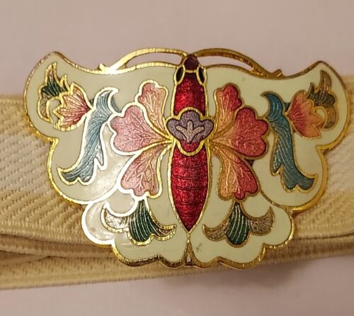 Vintage Cloisonne Butterfly Latch Buckle On Elast… - image 1