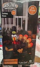 Gemmy 3ft Turkey w/ Pilgrim Hat Thanksgiving Inflatable
